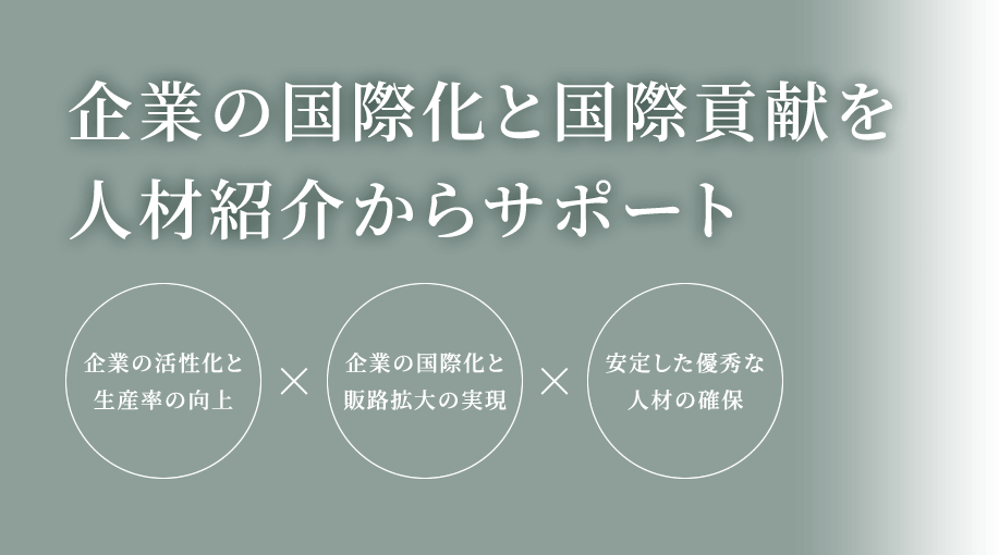 企業の国際化と国際貢献を
人材紹介からサポート